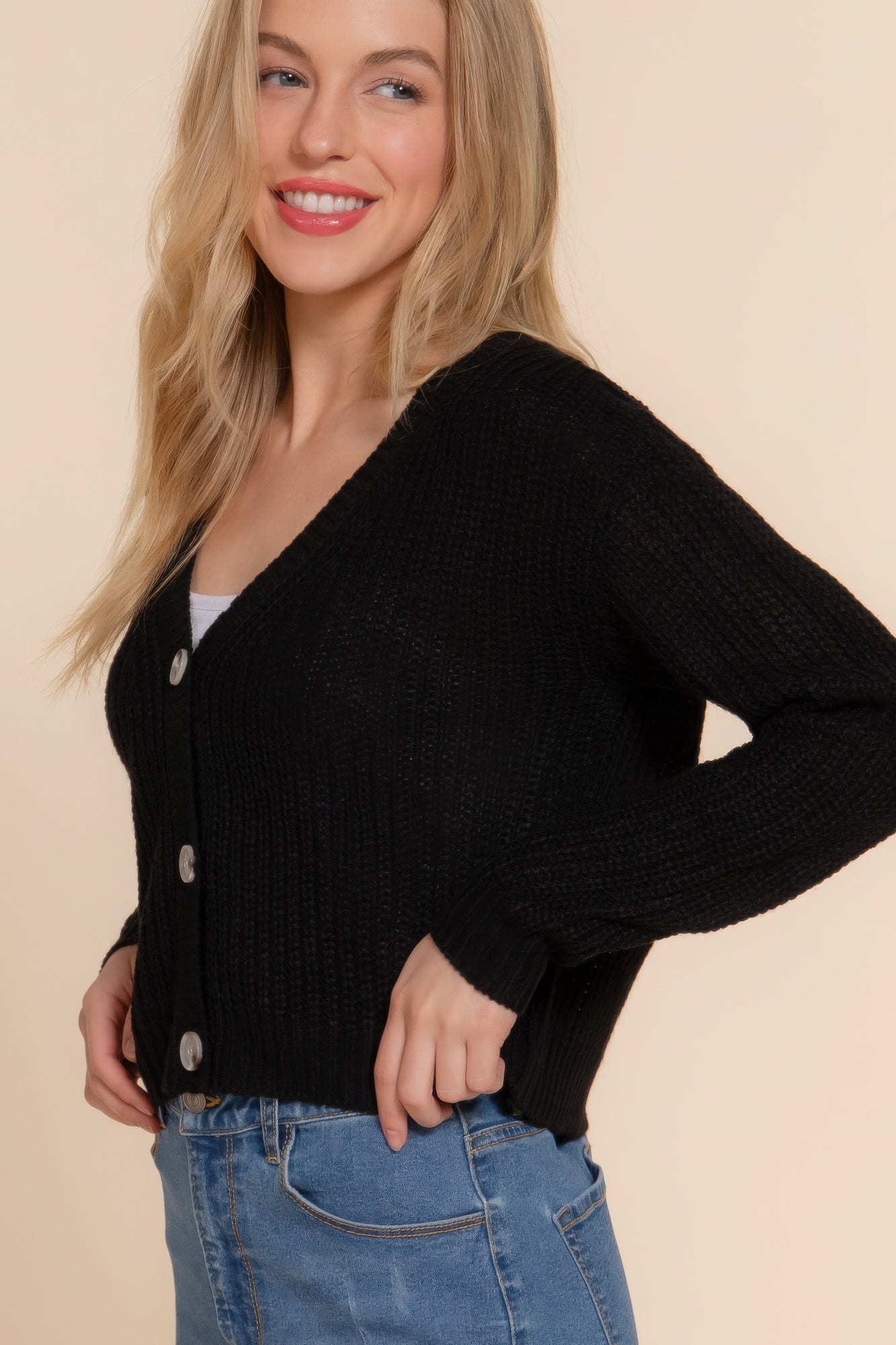 Long Slv V-Neck Sweater Cardigan