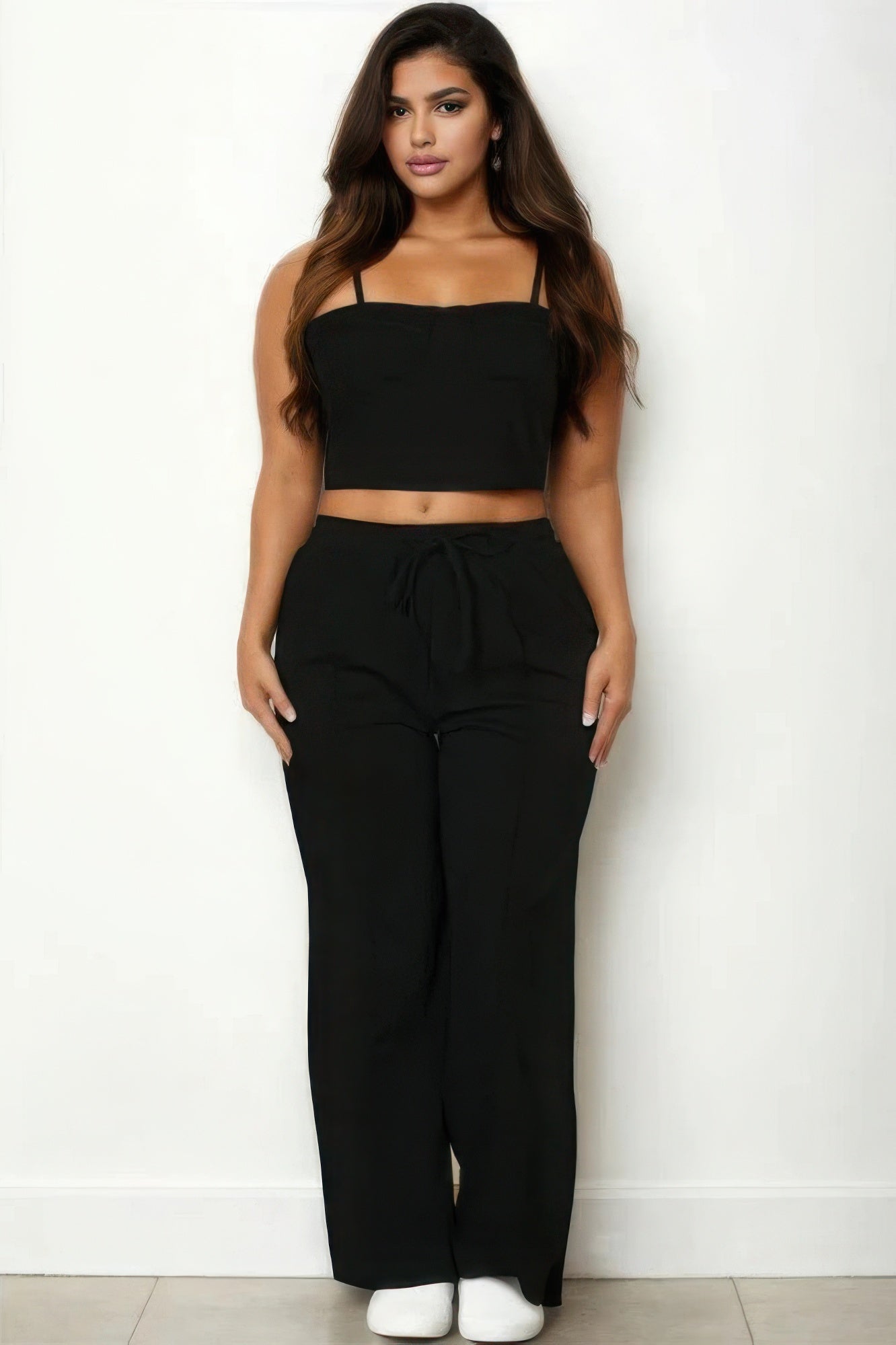 Bustier Crop Cami Top & Slant Pocket Straight Pants