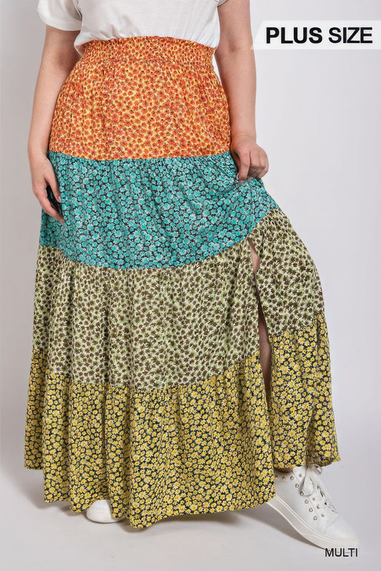 Ditsy Floral Color Block Skirt