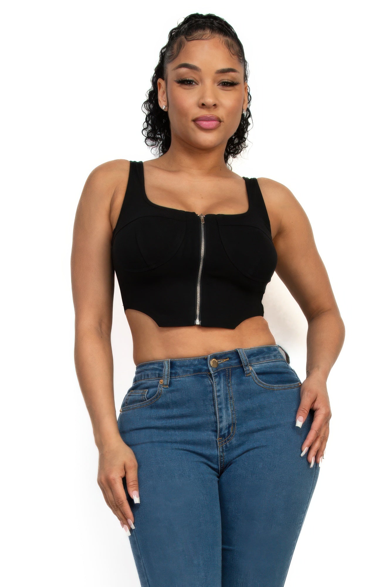 Zip-Up Square Neck Crop Top