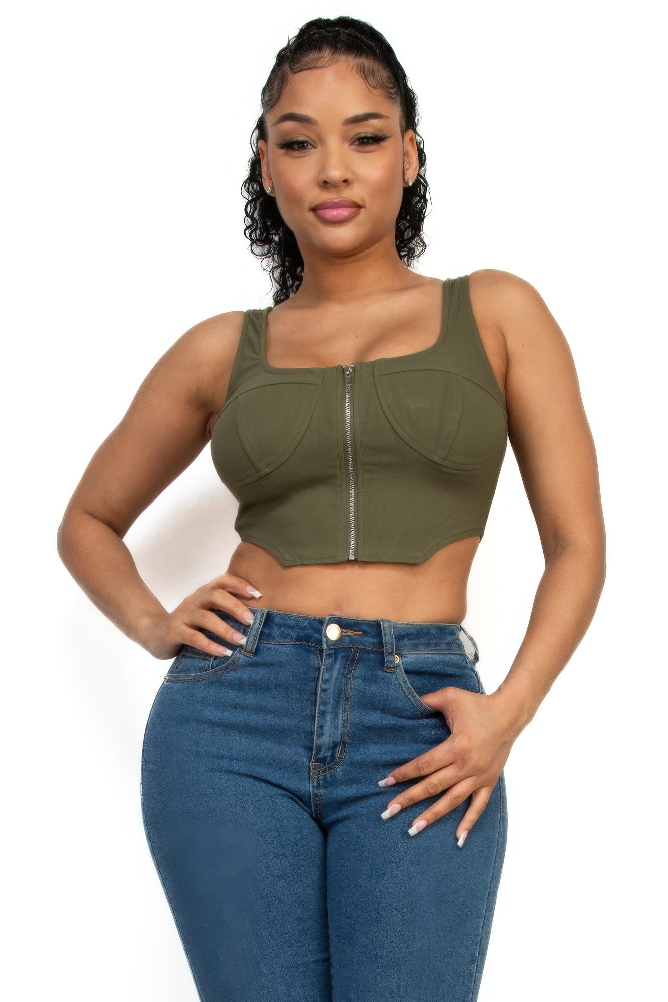 Zip-Up Square Neck Crop Top