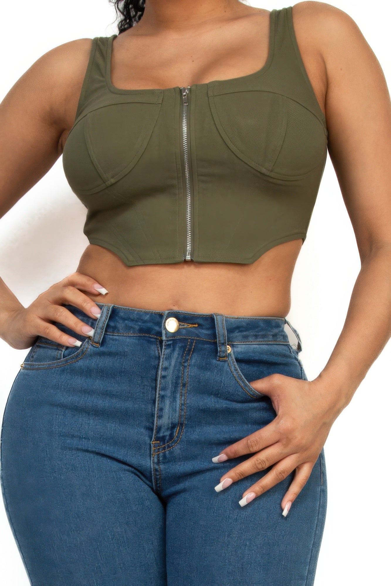 Zip-Up Square Neck Crop Top