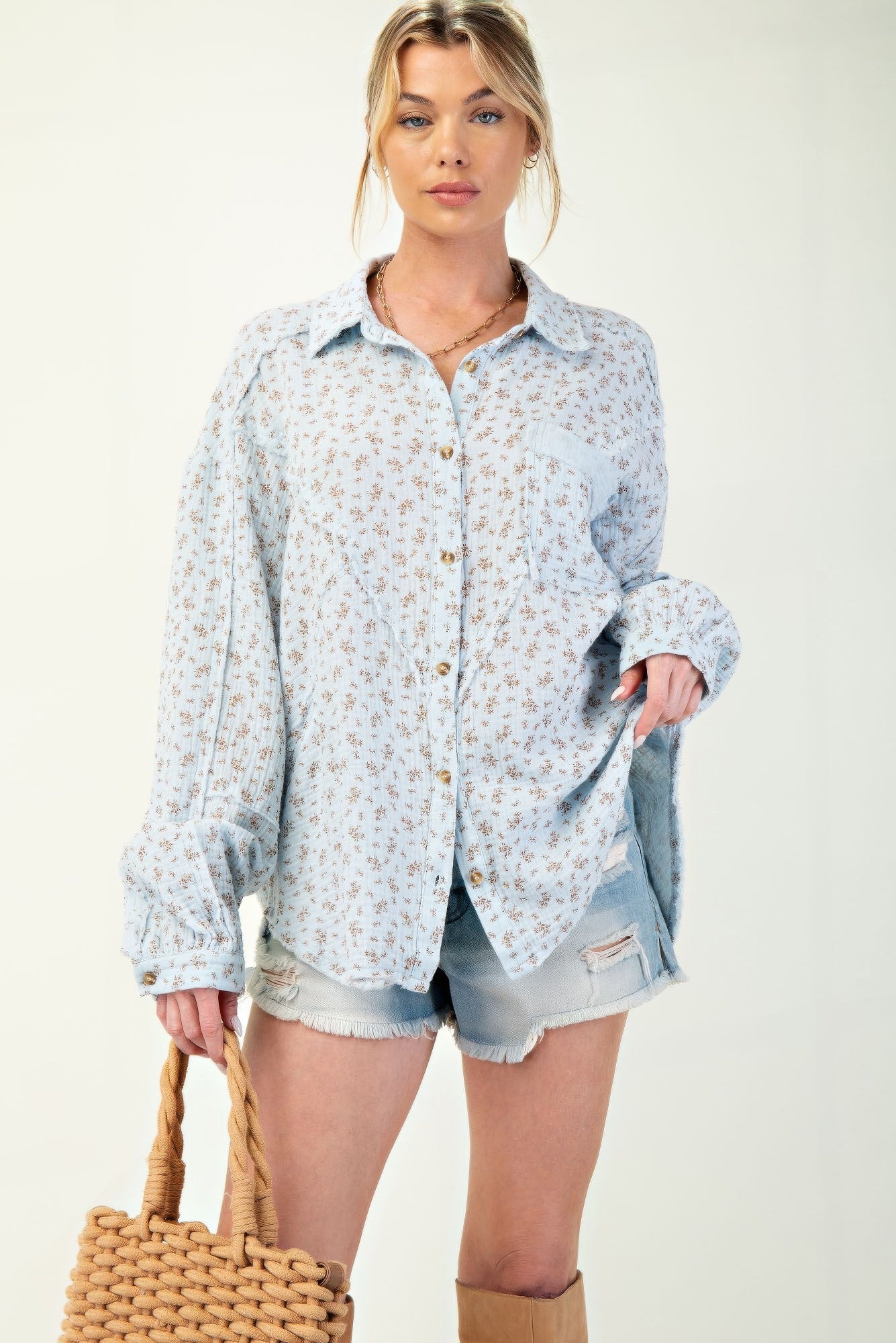 Printed Cotton Gauze Woven Shirt