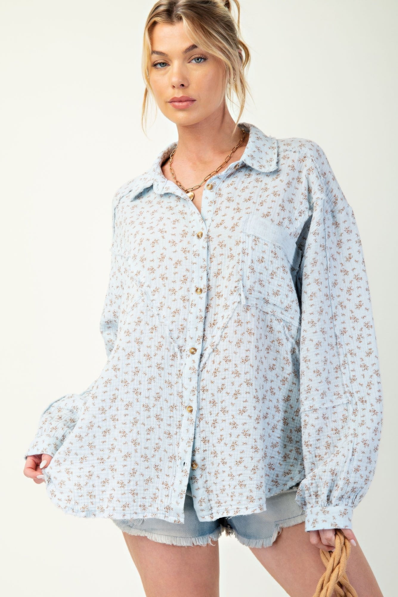 Printed Cotton Gauze Woven Shirt