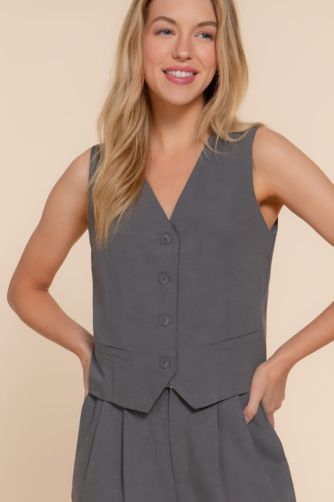 V-neckline Button Closure Vest