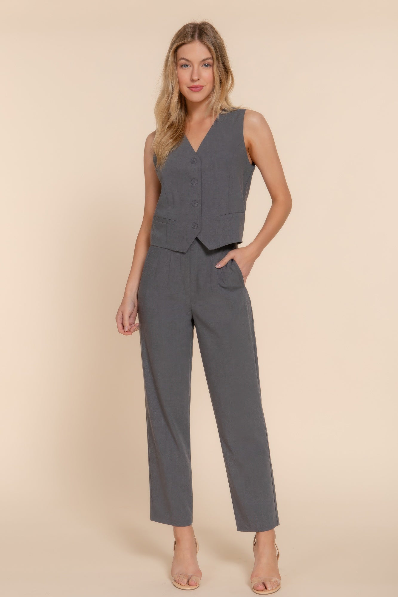 High Waist Pintuck Detail Long Pants