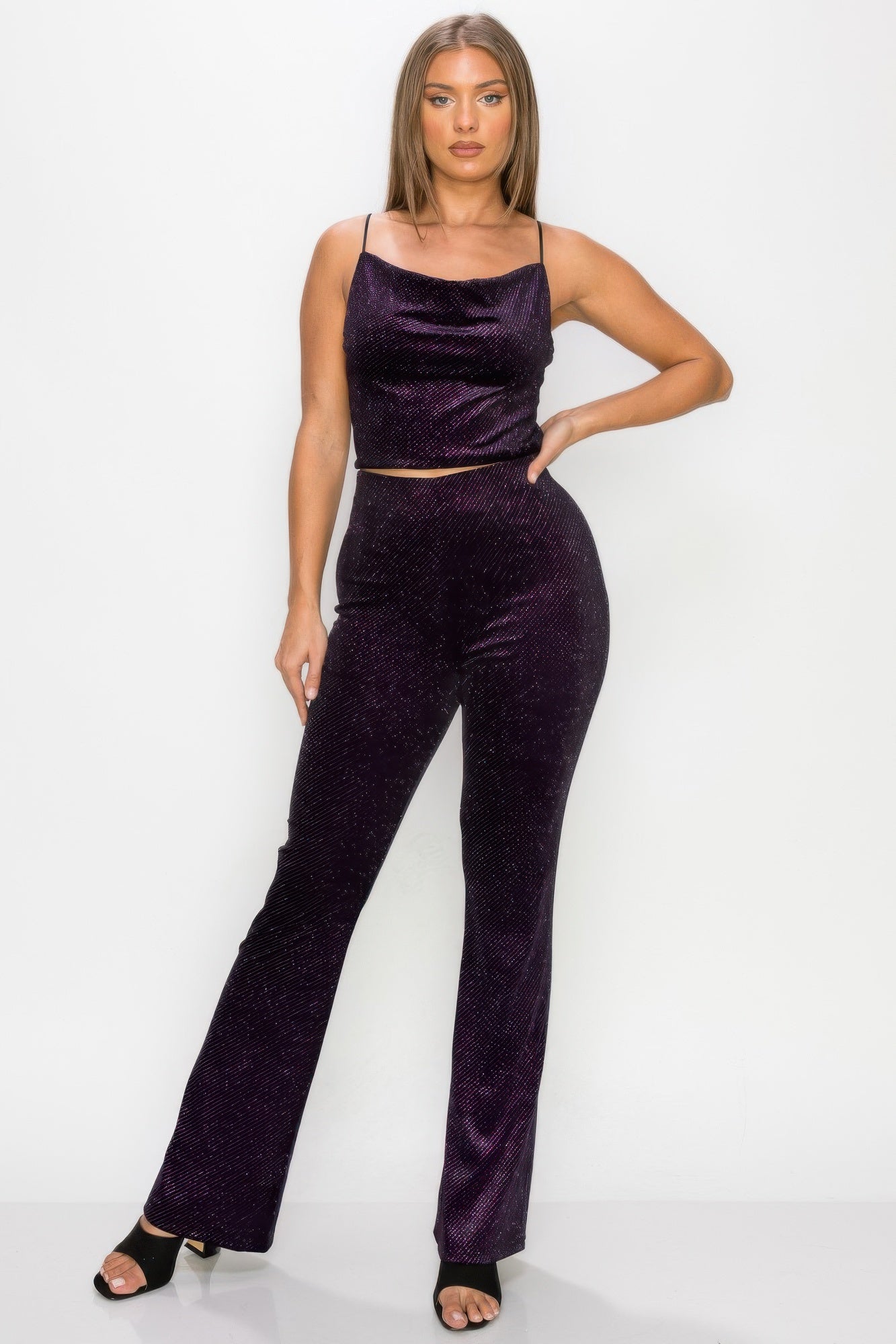 Glittery Flare High-rise Pants