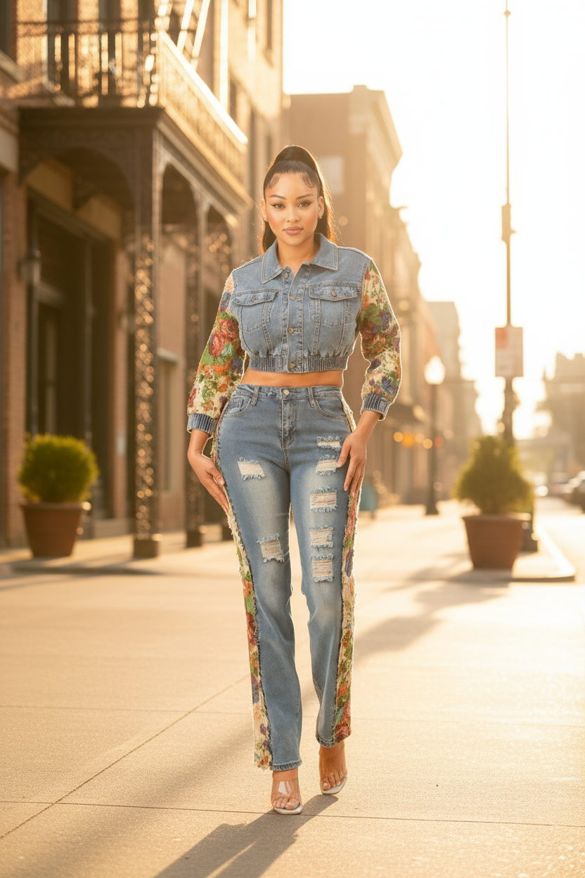 Tapestry Contrast Denim Set
