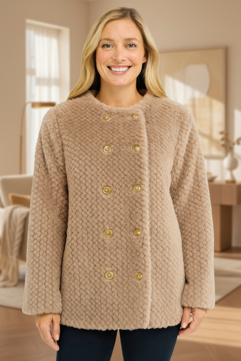 Textured Double-breasted Faux Shearling Jacket