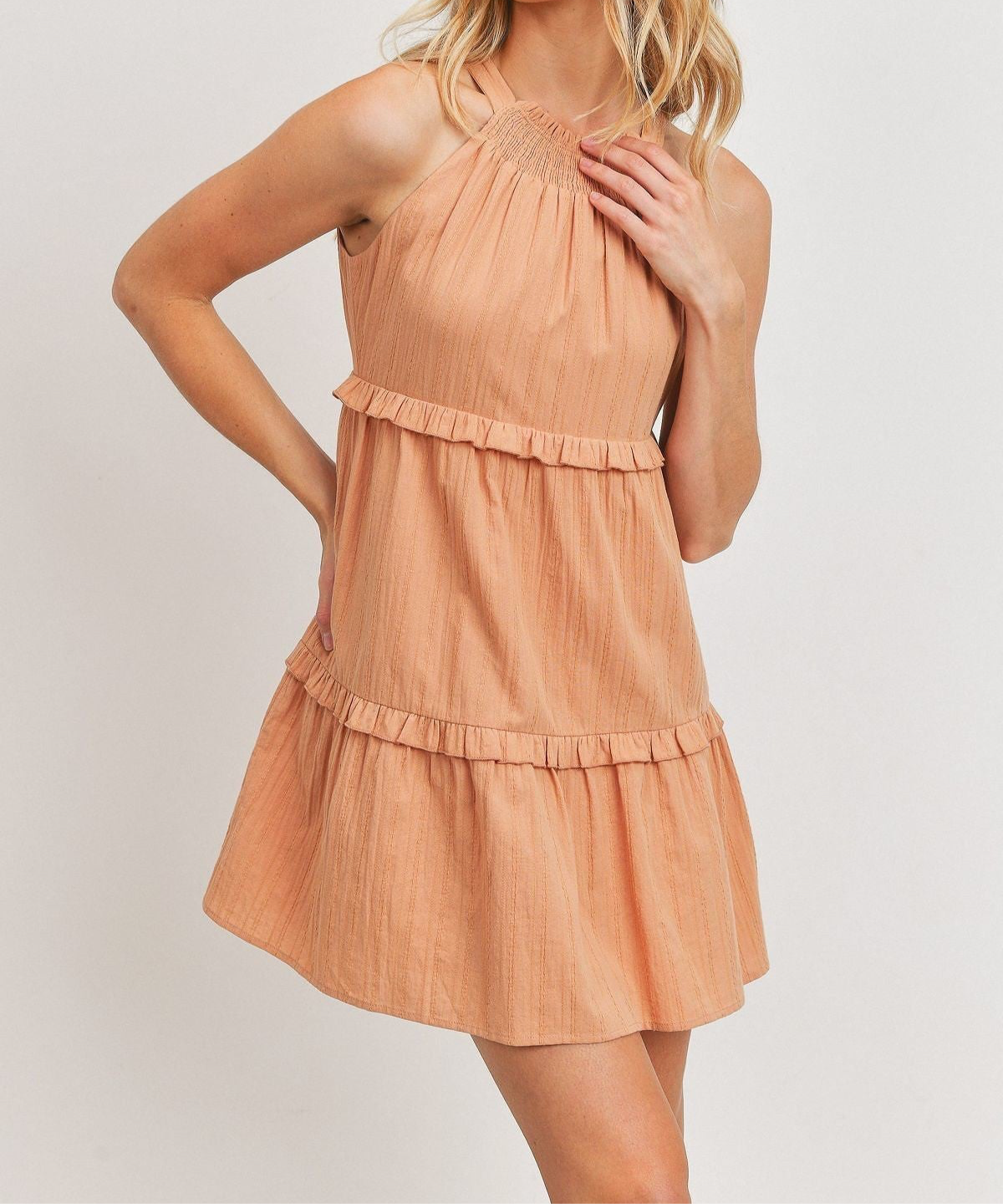 Textured Woven Tiered Sl Dress