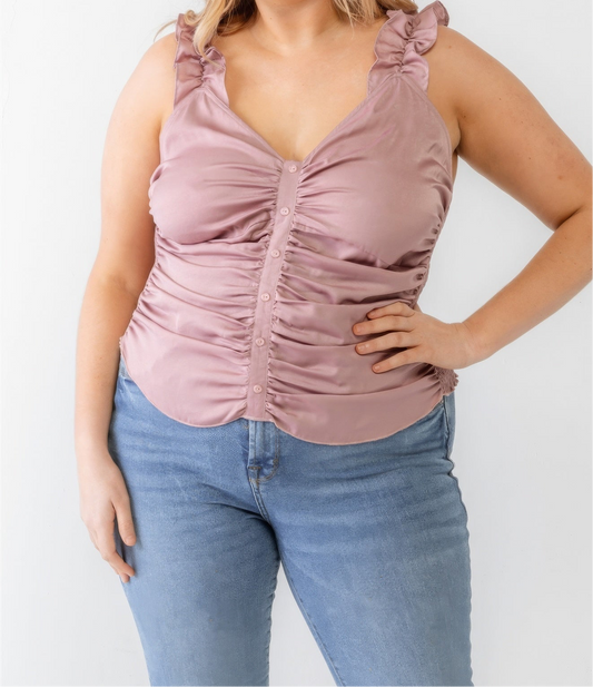 Ruched Button-up Ruffle Tank Top
