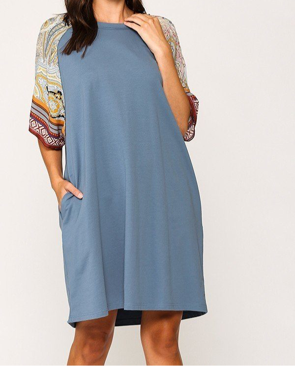 Solid Side Pocket Shift Dress