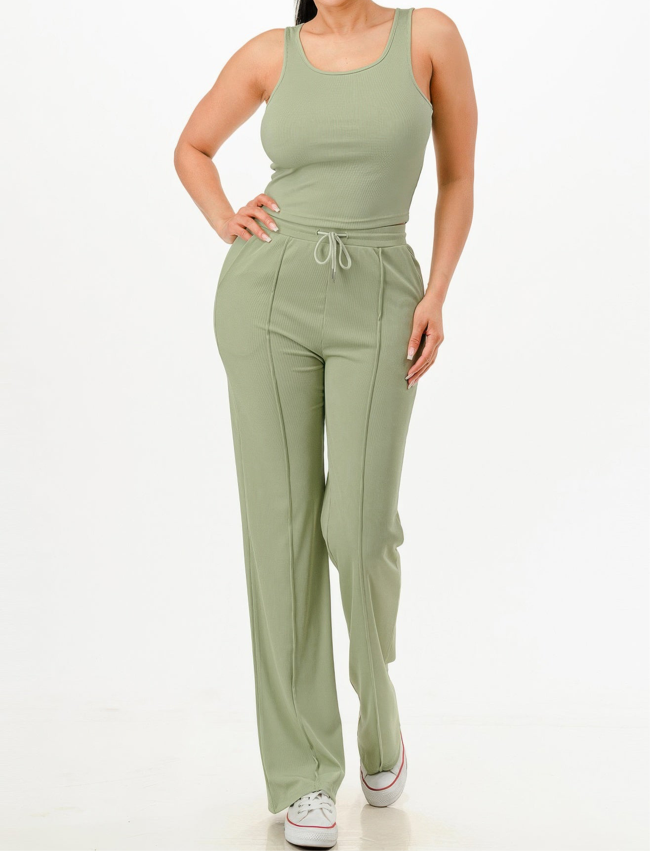 Ribbed Tank Top And Pant Set