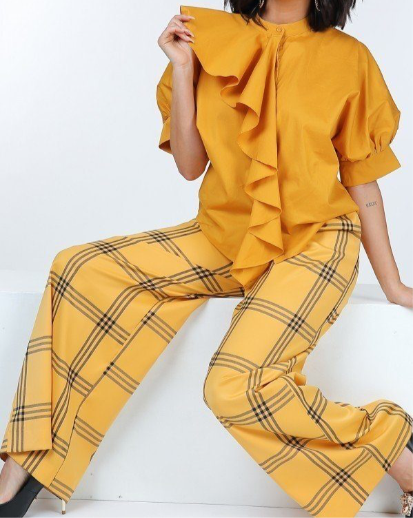 High Waist Plaid Print Wide Leg Pants