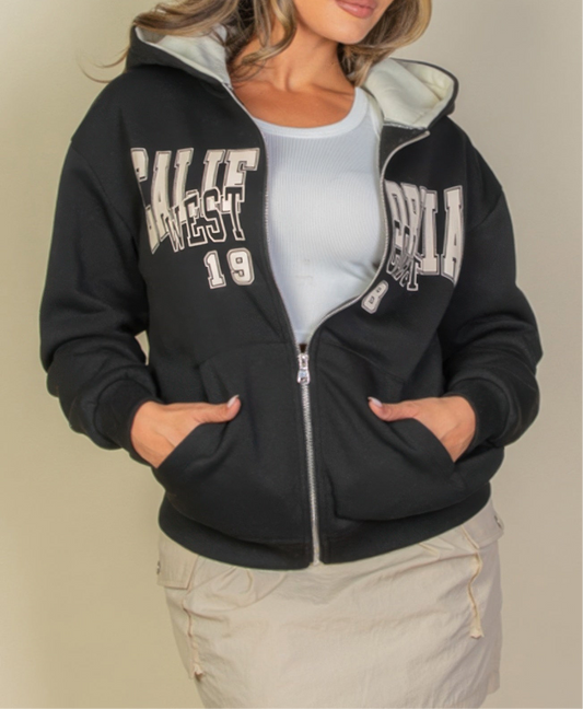 Graphic Drop Shoulder Zipper Up Hoodie