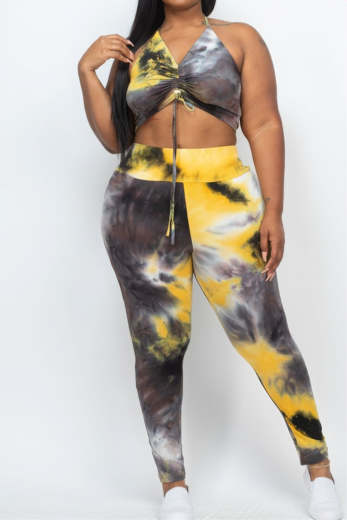 Adjustable Ruched Crop Top And Leggings Set