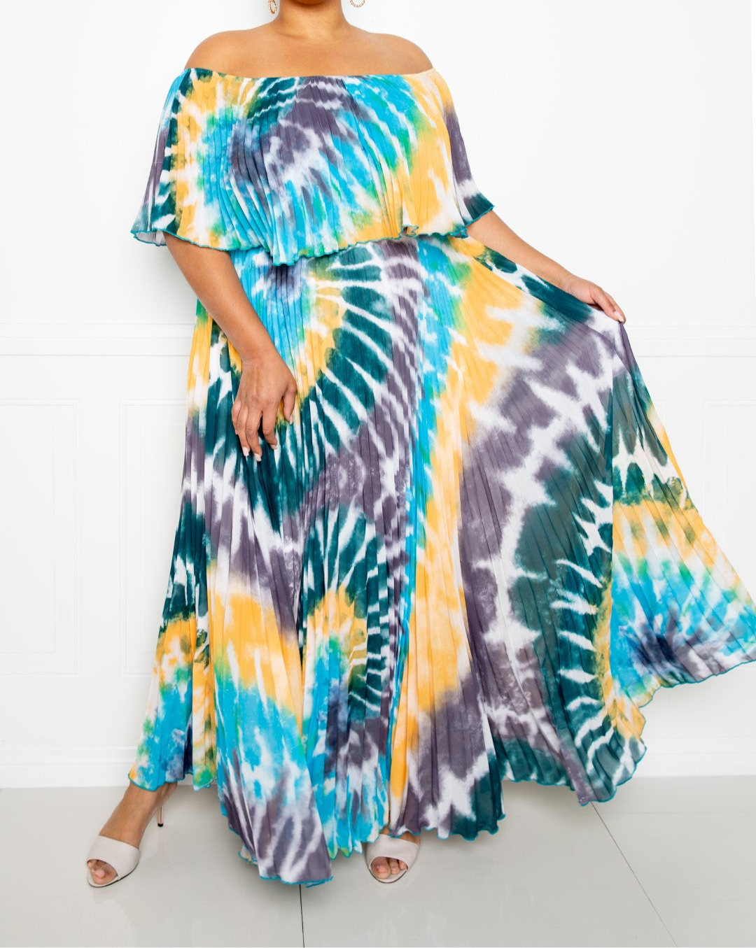 Tie Dye Pleated Maxi Dress