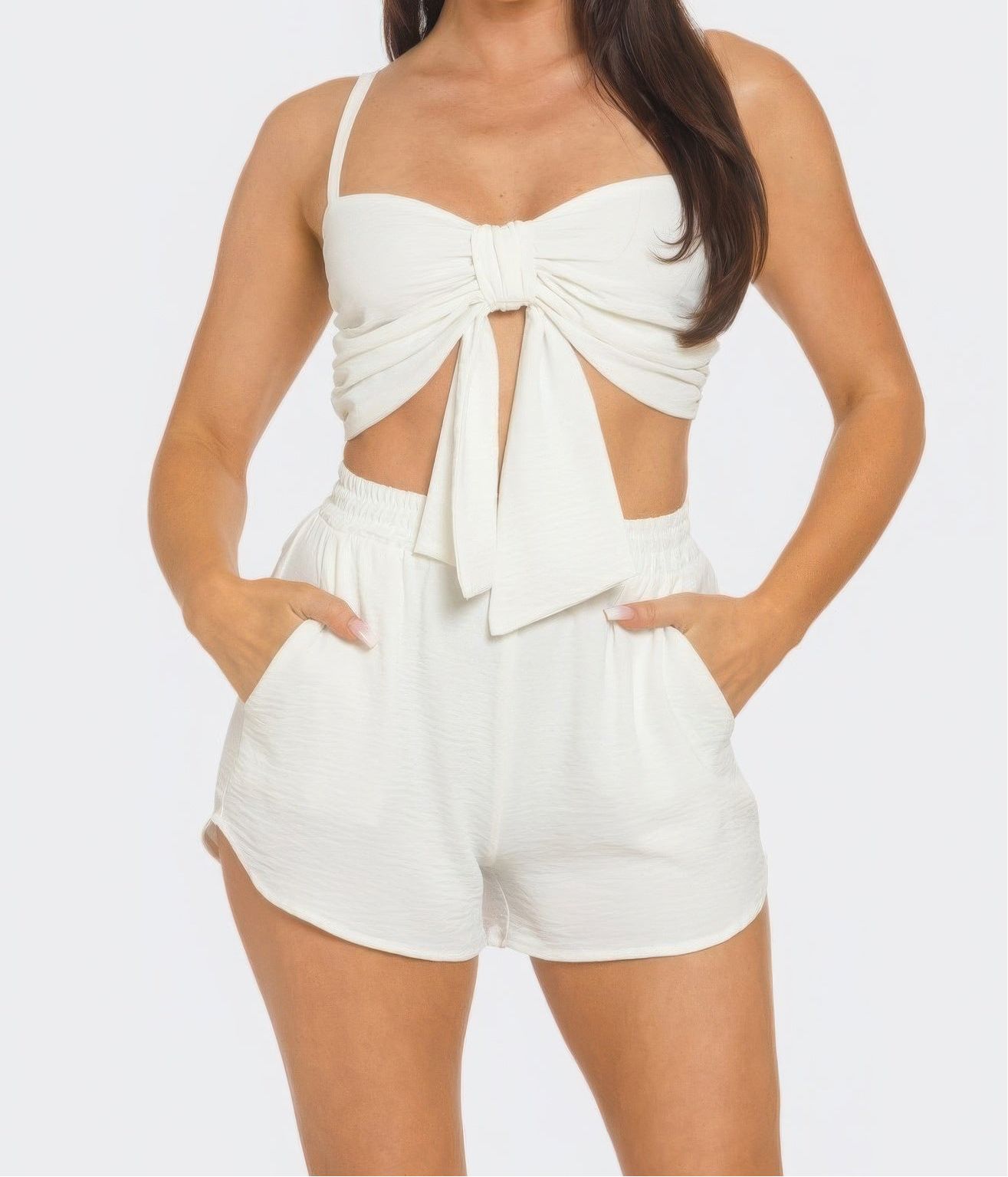 Front Bow Twisted Tie Top And Shorts Set