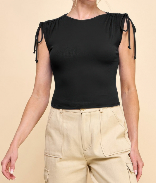 Ruching Shoulder Ribbed Top