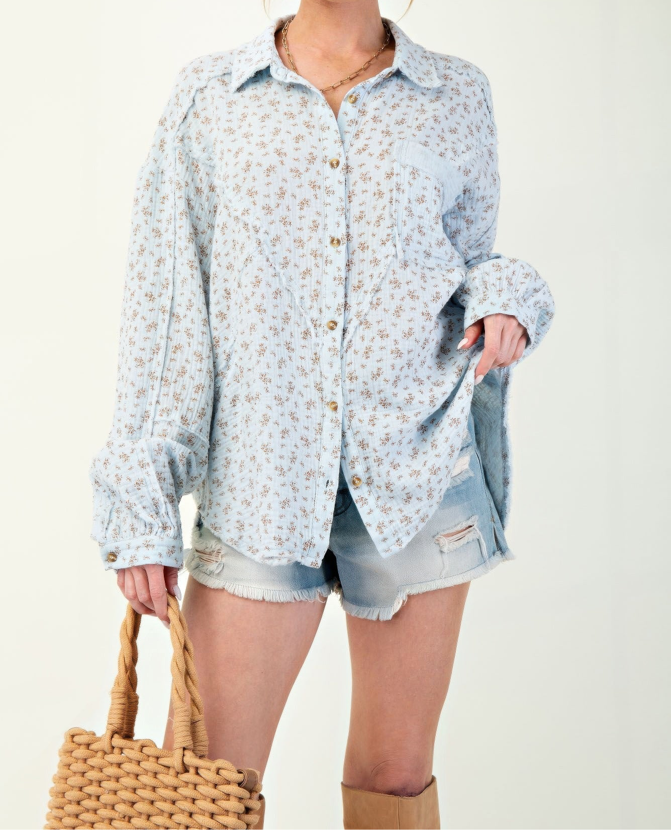 Printed Cotton Gauze Woven Shirt