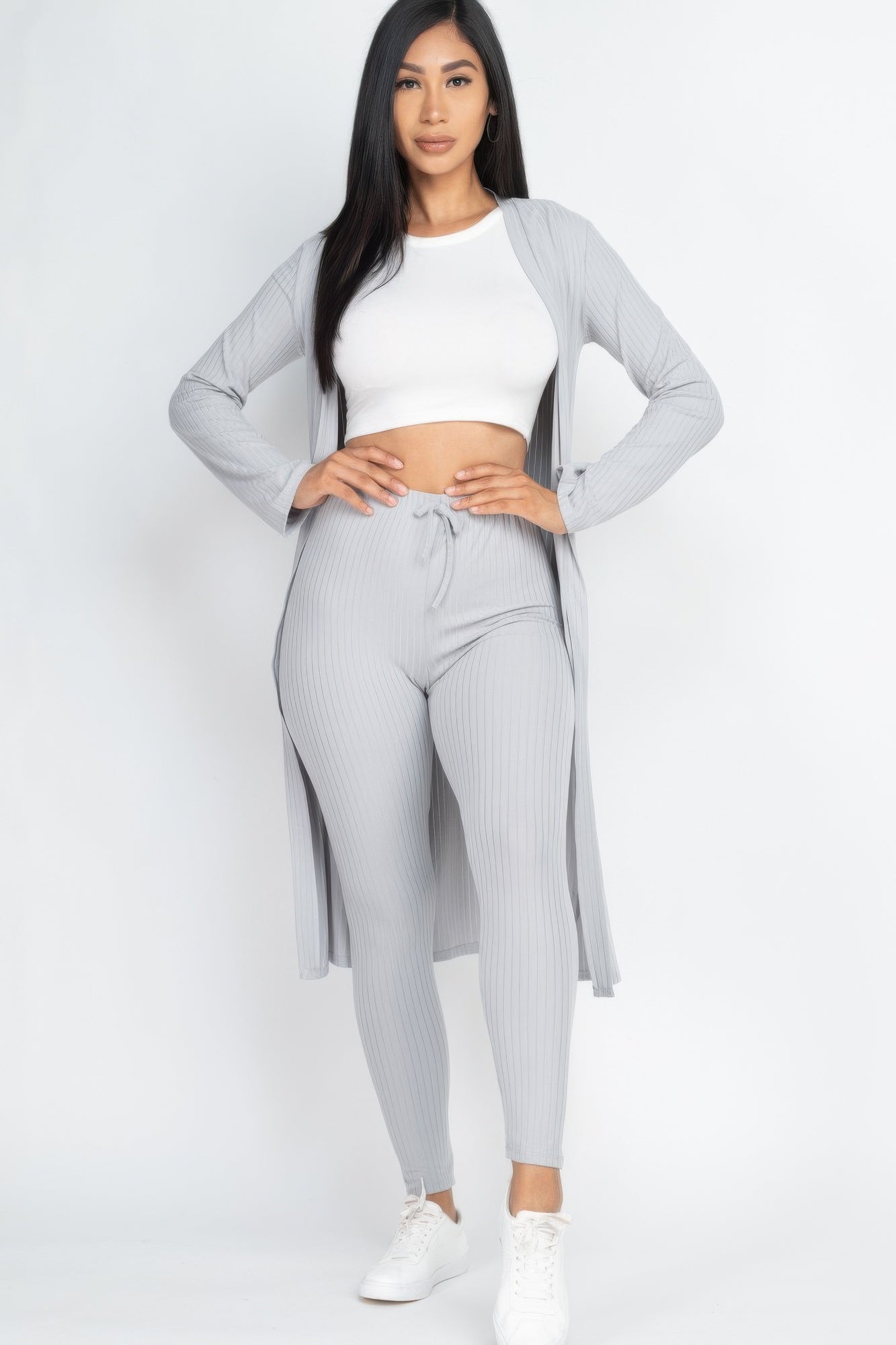 Ribbed Long Cardigan & Leggings Set