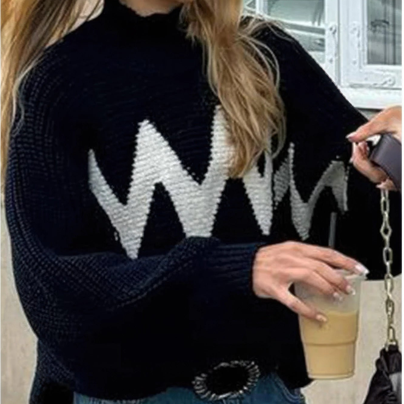 Mock Neck Contrast Binding Long Sleeve Sweater