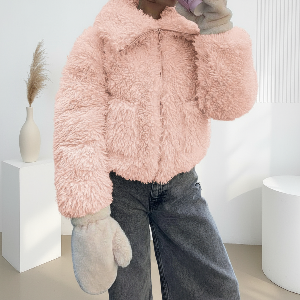 Solid Fleece Cropped Cozy Fuzzy Fur Jacket