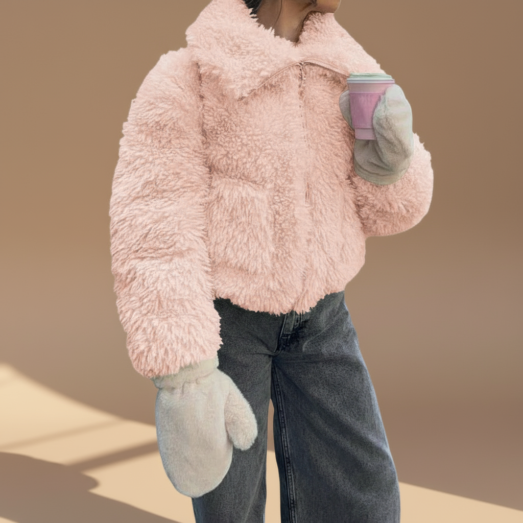 Solid Fleece Cropped Cozy Fuzzy Fur Jacket