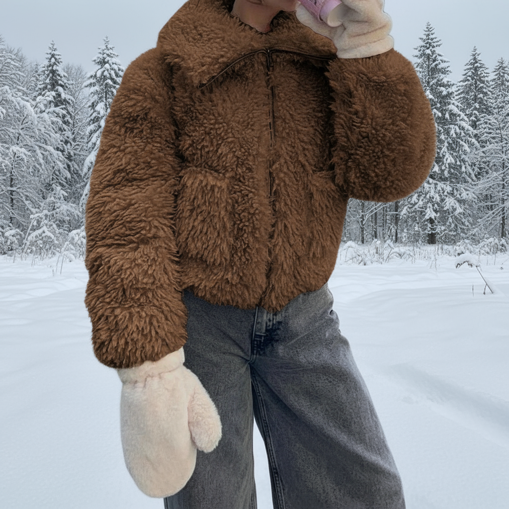 Solid Fleece Cropped Cozy Fuzzy Fur Jacket